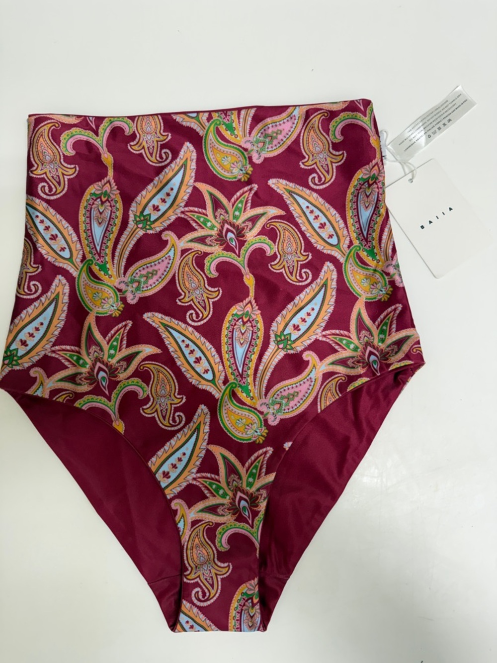 NWT Baiia Valencia SangriaHigh-Waist Paisley Bikini Bottom - Burgundy Pink Green